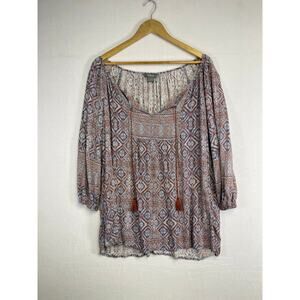 Woman's Boho Chic Aztec Peasant Western Blouse Top